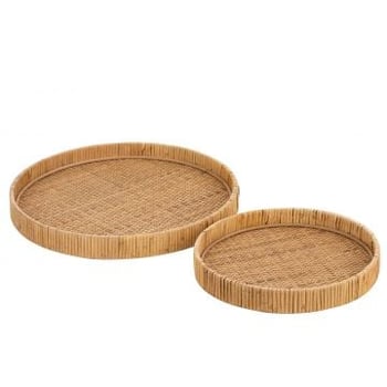 Set van 2 plateaus rond rotan naturel