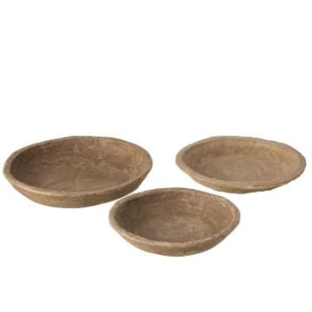 Set van 3 schalen chad papier mache bruin