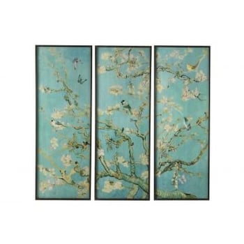 Wanddecoratie kader paneel glas groen mix/metaal zwart assortiment van 3
