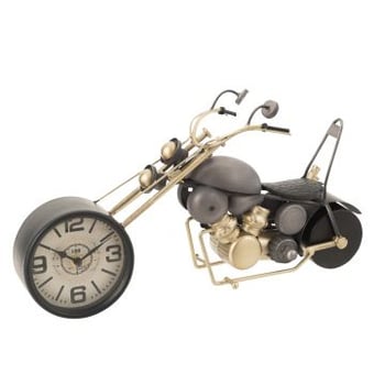 Klok moto metaal antiek grijs/goud