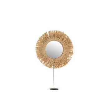 Spiegel op voet rond riet raffia naturel