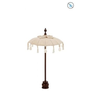 Parasol+voet kwastjes/schelpen beige hout donker bruin small