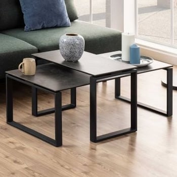 Set van 2 salontafels Nicola met blad uit keramiek - zwart