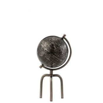 Wereldbol tripod ijzer/plastiek zilver/zwart small