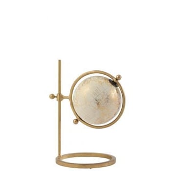 Wereldbol ring verschuifbaar ijzer/plastiek goud/wit small