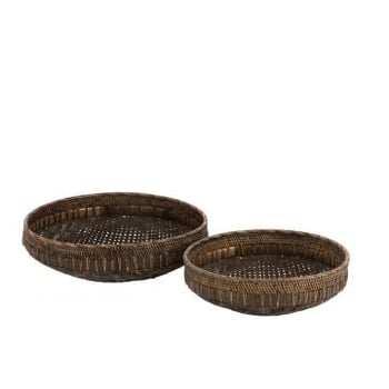 Set van 2 schalen rond rotan zwart