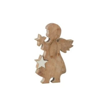 Engel ster mango hout white wash/wit large