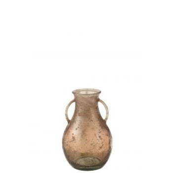 Vaas fles met 2handvat glas oud roze