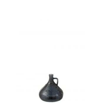 Vaas fles met handvat glas grijs/blauw