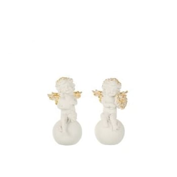 Engel op bal poly wit/goud small assortiment van 2