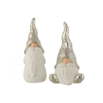 Kerstman keramiek wit/zilver large assortiment van 2