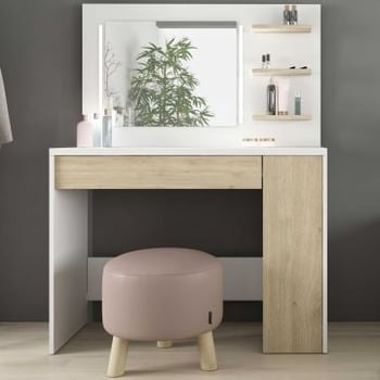Make-uptafel Glamour met verlichting - wit/eik