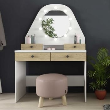 Kaptafel Star met verlichting - eik/wit