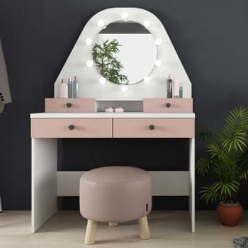 Kaptafel Star met verlichting - roze/wit