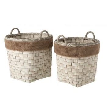 Set van 2 manden rond met handvaten imitatiebont afneembaar rotan plat bruin