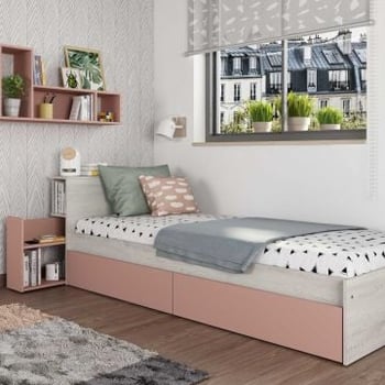 Eenpersoonsbed Kazim 90x200 met opbergruimte - oudroze