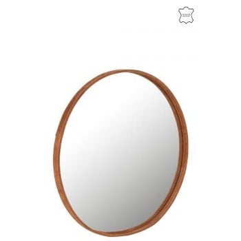 Spiegel rond leder cognac large