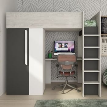 Hoogslaper Beau 90x200 met bureau & kast - schaduwgrijs