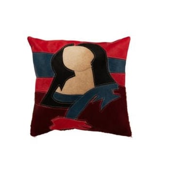 Kussen vrouw leder zwart/rood/beige