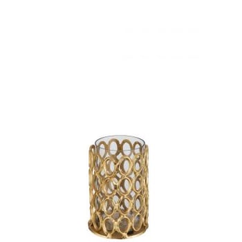 Theelichthouder rond ringen aluminium goud medium