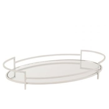 Schotel ovaal met spiegel metaal/glas wit