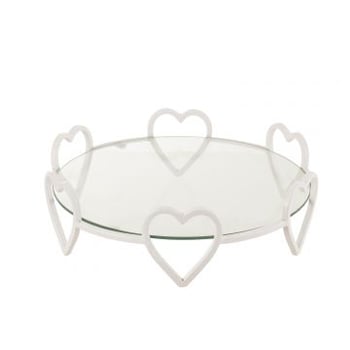Schotel rond harten metaal/glas wit