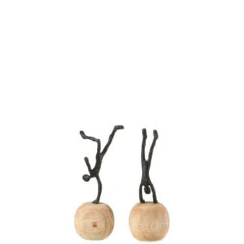 Figuur staand op voet mango hout/aluminium zwart assortiment van 2