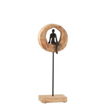 Figuur denk ring hoog mango hout/aluminium zwart