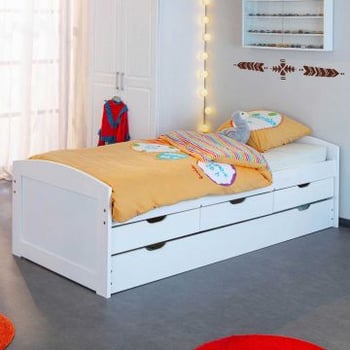 Kajuitbed Thomas 200cm met opberglades en logeerbed - white wash