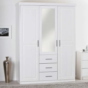 Kledingkast Geraldo 140cm met 3 deuren & spiegel - wit