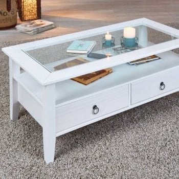 Salontafel Provence 115x60 met 2 laden massief den - wit