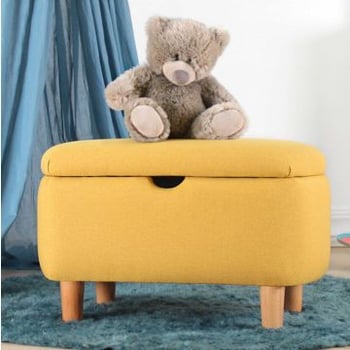 Fluffe Poef: 50% Katoen/50% Fluweel | Houten Poten | Geel