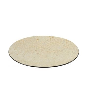Plateau nuye rond schelpen/papier ivoor