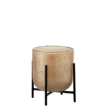 Windlicht astor op voet glas/metaal amber small