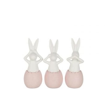 Konijn horen/zien/zwijgen keramiek roze small assortiment van 3