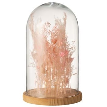 Stolp droogbloemen licht roze glas hout large
