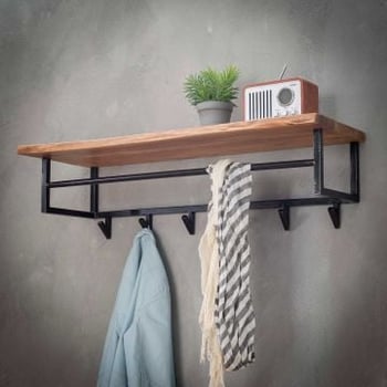 Kapstok Edge 6 haken met hoedenplank en roede - acacia