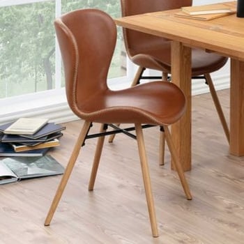 Kunstlederen stoel Tilda met schuine poten - cognac/eik