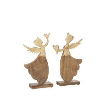 Engel hart/vogel op voet hout aluminium goud ass/2