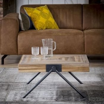 Salontafel Teca balans vierkant 70x70 industrieel - teak