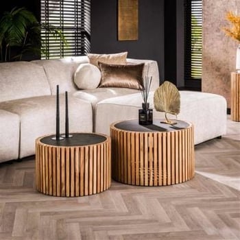 Set van 2 salontafels Siel-acacia/leisteen