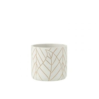 Bloempot blad keramk wit/goud medium