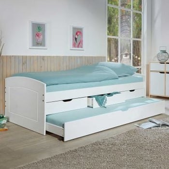 Kajuitbed Rieka 90x200 met 3 laden en logeerbed - wit