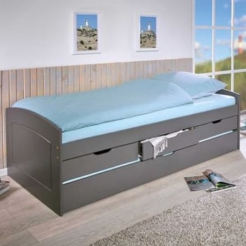 Kajuitbed Rieka 90x200 met 3 lades en logeerbed - grijs