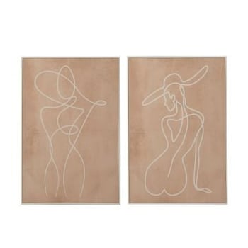 Kader vrouw lijnen canvas/hout wit/peche assortiment van twee