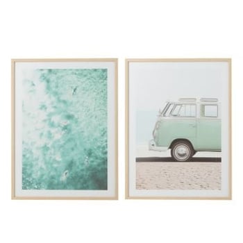 Kader oceaan/minibus mdf/glas blauw assortiment van twee