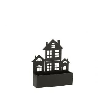Wanddeco/bloempot huis metaal zwart small