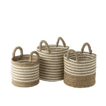 Set van drie manden gestreept raffia wit/naturel