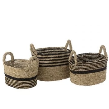 Set van drie manden aline raffia zwart/naturel