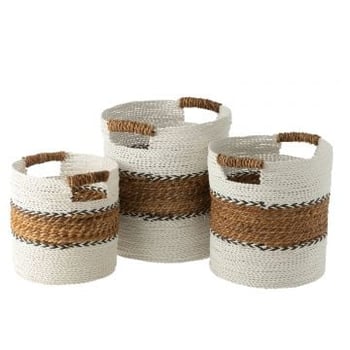 Set van drie manden laura raffia wit/naturel
